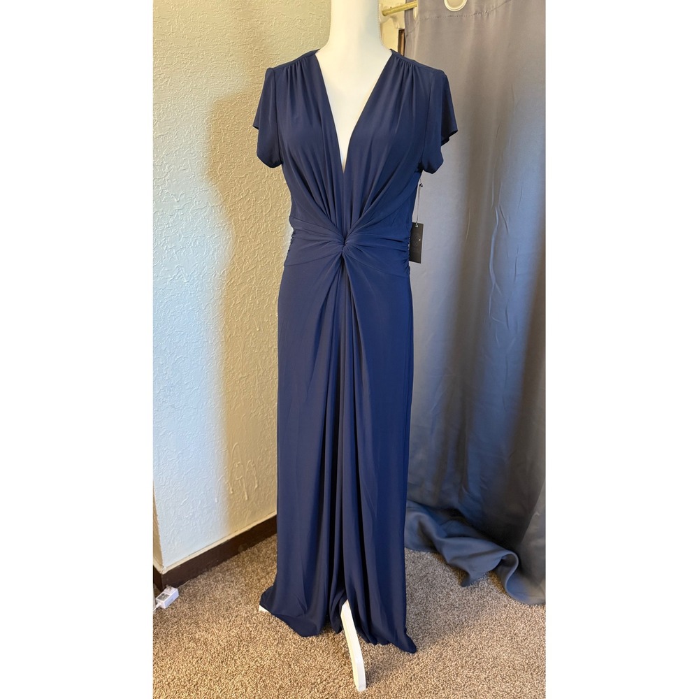 Vince Camuto Navy Blue Twist-Front V-Neck Maxi Jumpsuit
